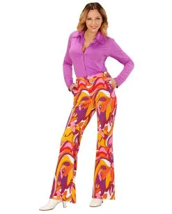 Hippe 70er Jahre Hose Orchideen -Günstiger Karneval Universum Shop 70er jahre groovy damenhose orichideenwaves schlaghose hippie faschingskostuem 70s hippie trousers 29427 2