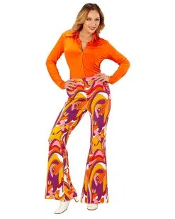 Hippe 70er Jahre Hose Orchideen -Günstiger Karneval Universum Shop 70er jahre groovy damenhose orichideenwaves schlaghose hippie faschingskostuem 70s hippie trousers 29427 3