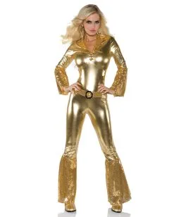 70er Jahre Disco Diva Jumpsuit Gold