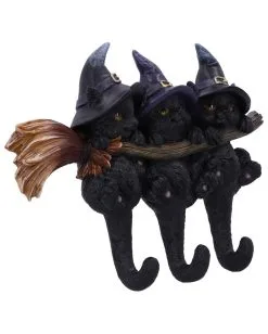 3 Kätzchen Mit Hexenhut Als Schlüsselbrett 10 3 Kätzchen Mit Hexenhut Als Schlüsselbrett -Günstiger Karneval Universum Shop drei hexen kaetzchen als schluesselbrett witches helpers key hanger halloween wohnaccessoire 52694 03