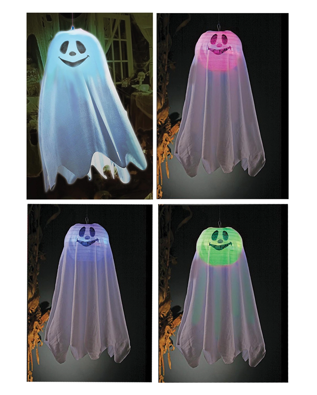 Gespenst Hängefigur Mit Bunten LED 60cm 3 Gespenst Hängefigur Mit Bunten LED 60cm