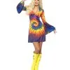 Retro Hippie KIeid -Günstiger Karneval Universum Shop hippie minikleid in batik optik 60er jahre verkleidung flower power kleid 23849
