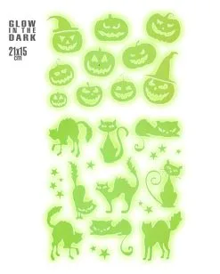 Leuchtende "Kürbisse & Katzen" Halloween Sticker -Günstiger Karneval Universum Shop leuchtende halloween sticker kuerbisse und katzen glow in the dark halloween sticker pumpkin and cats 51727 02