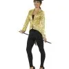 Goldene Frauen Pailletten-Jacke -Günstiger Karneval Universum Shop pailetten frack fuer damen gold zirkus direktorin jacke pailletten jacket fuer fasching 28493