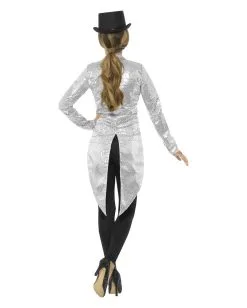 Silberne Frauen Pailletten-Jacke -Günstiger Karneval Universum Shop pailetten frack fuer damen silber zirkus direktorin jacke pailletten jacket fuer fasching 28478 3