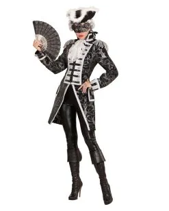 Silber-schwarzer Venezianischer Damenfrack -Günstiger Karneval Universum Shop venezianischer damenfrack silber schwarz kostuemuniform fuer frauen bild4 27470